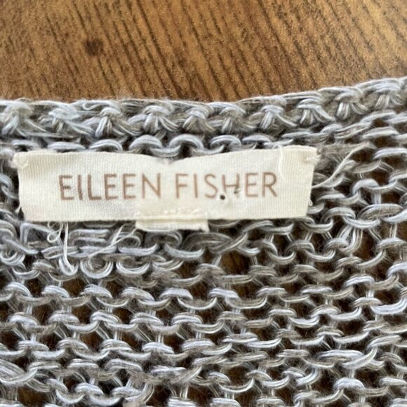 Eileen Fisher Womens Sweater Sz Medium Large Gray Linen Open Knit Minimalist - Picture 6 of 6